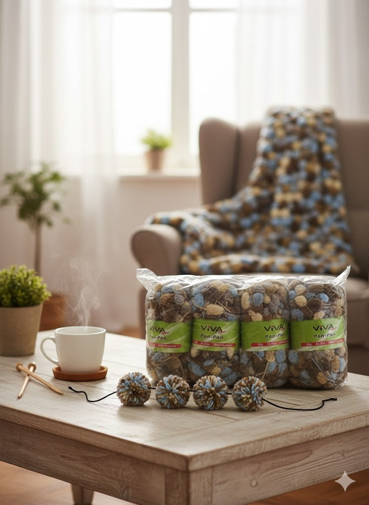 Viva Fashion Pon-Pon Wolle 8x50g, 25m, 100% Polyester, Mix Set